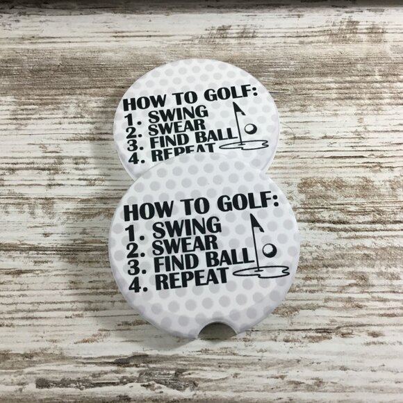 How To Golf - Swing, Swear, Find Ball, Repeat Car Coasters Set of 2 - Picture 5 of 6